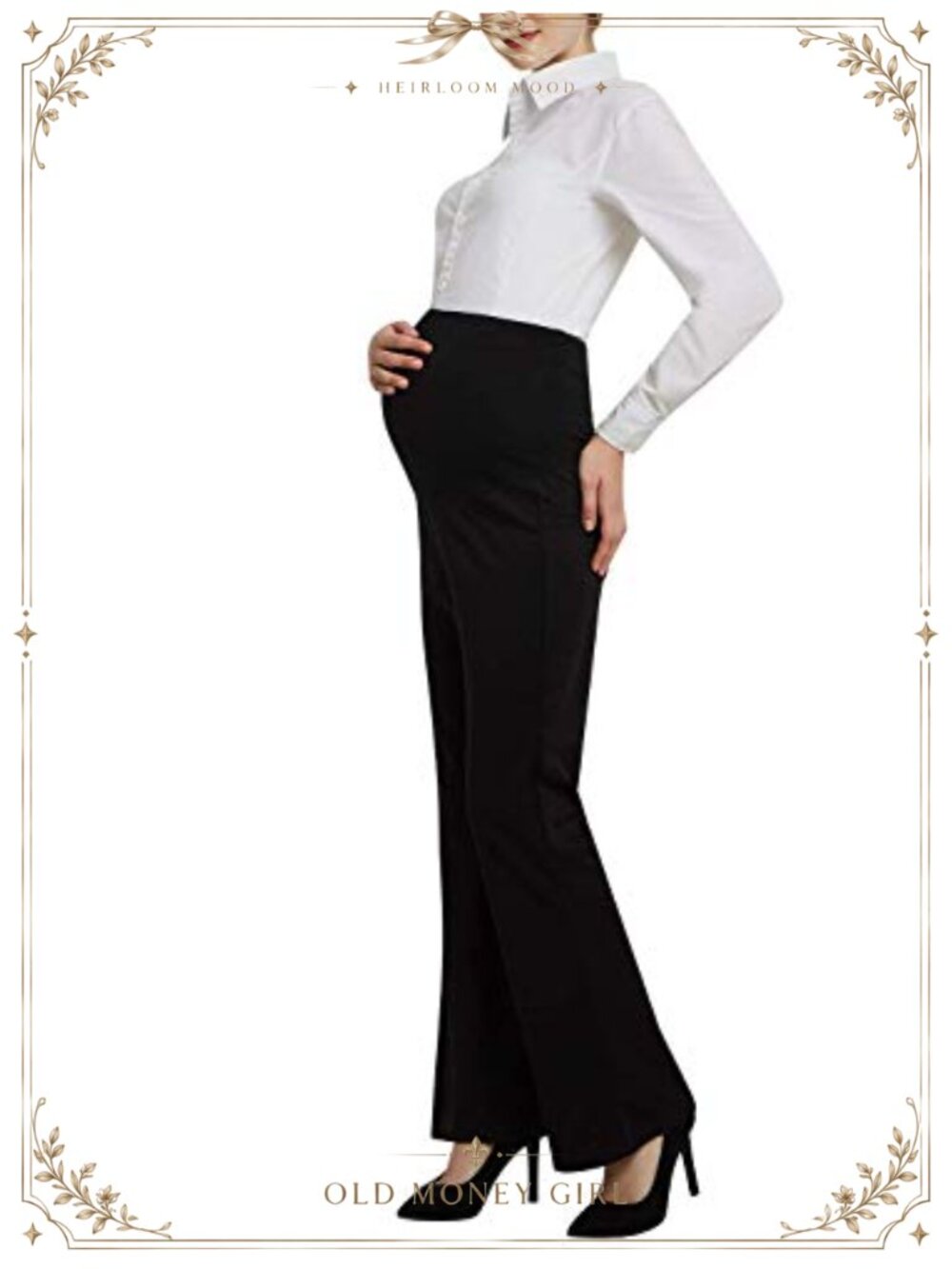 Maternity Work Pants High Waisted Adjustable Over Bump Straight Leg